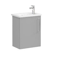 Vitra Root 68066 Lavabo Dolabı, Kapaklı, 45 Cm, Kompakt, Sağdan Armatür Delikli, Mat Kaya Gri, Yuvarlak Lavabolu, Sol